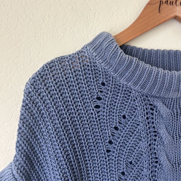 Wish The Label Sweater Womens XS Blue Ruffle Trim Knit Plaza Pullover Top - Picture 5 of 9